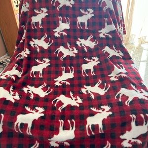 Throw blanket with moose pattern; red ,black and white color